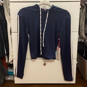 Navy Blue With White Stripes Hooded Sweatshirt Size Medium